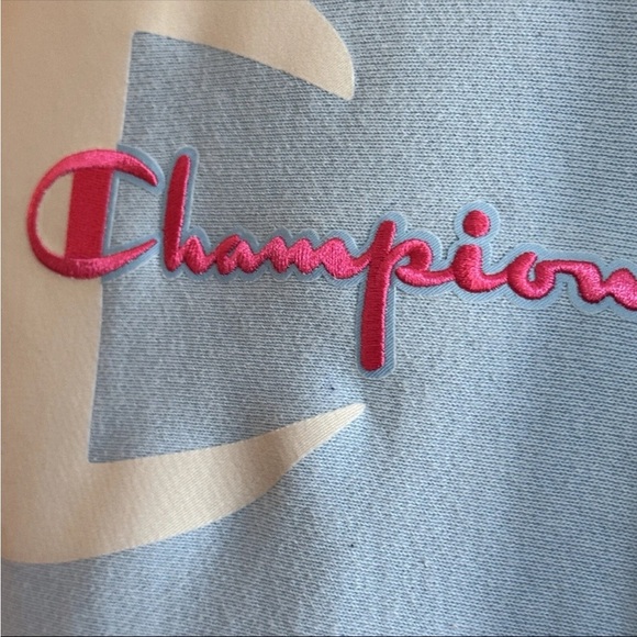 Champion Sweatshirt Light Blue Men's Pullover Spell Out Hoodie - Picture 11 of 15